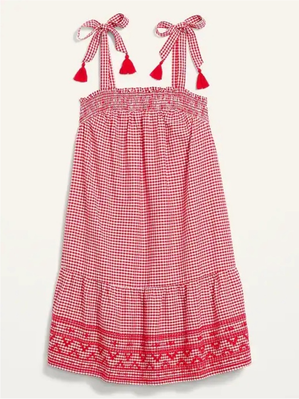 SHOUJO GIRL Old Navy Picnic Red Cotton Gingham Tie Dress Geometric Hem